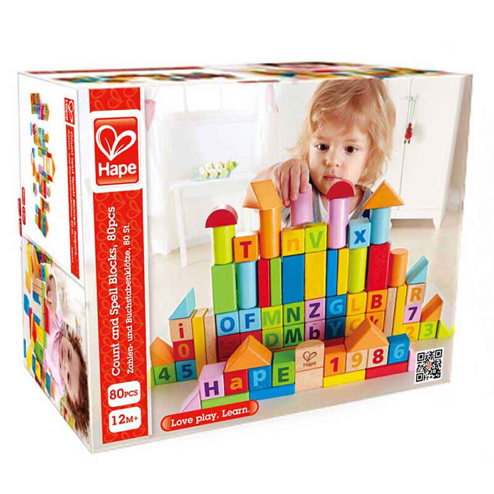 Hape E8022益智字母數字積木(80粒)🅰️STEM玩具– Kidrise🧒🏻STEM香港
