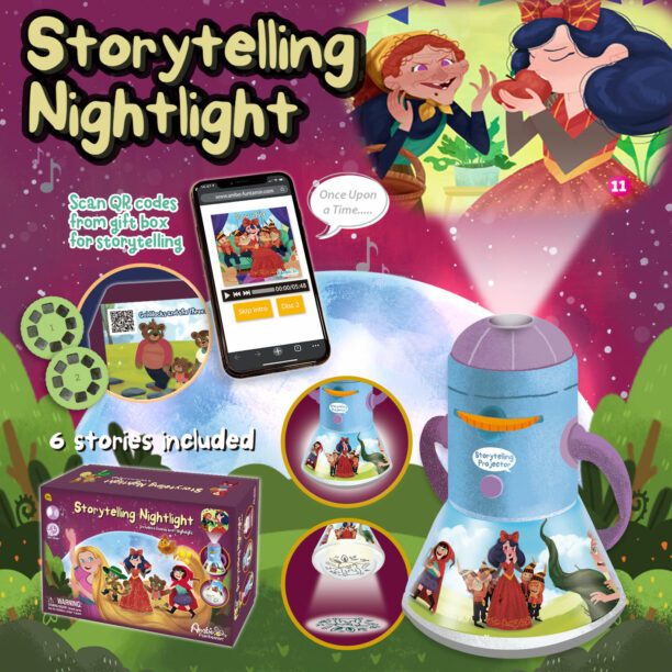 Ambo Funtamin 講故事小夜燈投影機 (童話系列) 包含6個有趣故事・專業生動英文配音和聲效-STEM玩具-Kidrise🧒🏻STEM香港教育玩具｜STEAM科學實驗玩具｜STEM幼兒教育玩具｜啟智早教玩具｜蒙特梭利教具