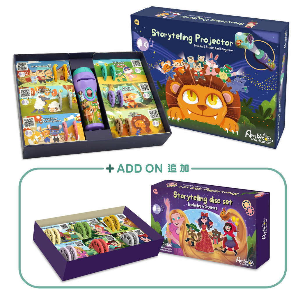 Ambo Funtamin 講故事投影機 (伊索寓言)（包含6個有趣故事、專業生動故事英文配音和聲效）-STEM玩具-Kidrise🧒🏻STEM香港教育玩具｜STEAM科學實驗玩具｜STEM幼兒教育玩具｜啟智早教玩具｜蒙特梭利教具