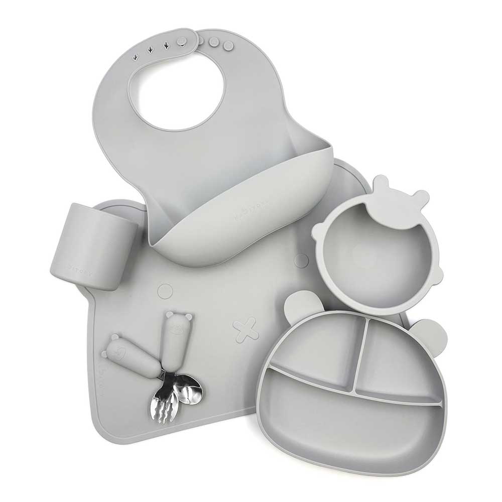 habbitory 小熊矽膠餐具套裝｜珍珠灰-日常生活-Kidrise🧒🏻STEM香港教育玩具｜STEAM科學實驗玩具｜STEM幼兒教育玩具｜啟智早教玩具｜蒙特梭利教具