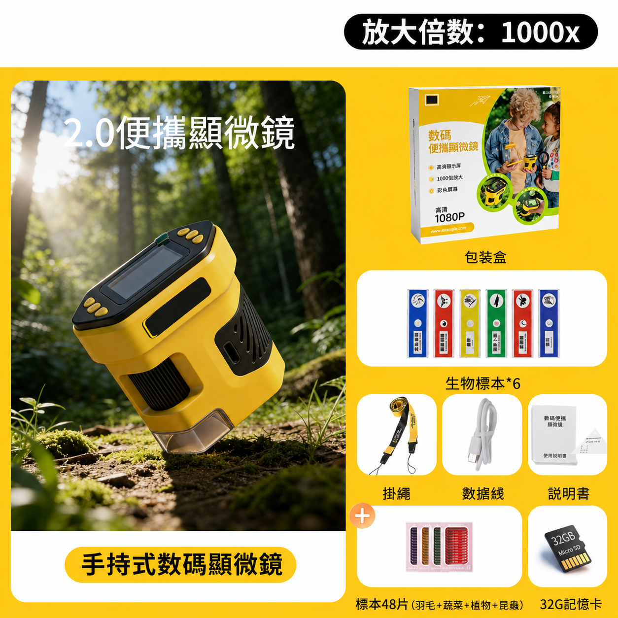National Geographic 國家地理 兒童手持電子顯微鏡 (2吋屏幕/1000倍放大/1080P攝錄)
