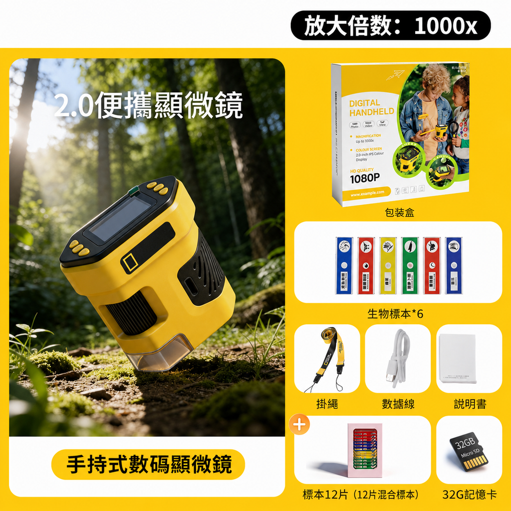 National Geographic 國家地理 兒童手持電子顯微鏡 (2吋屏幕/1000倍放大/1080P攝錄)