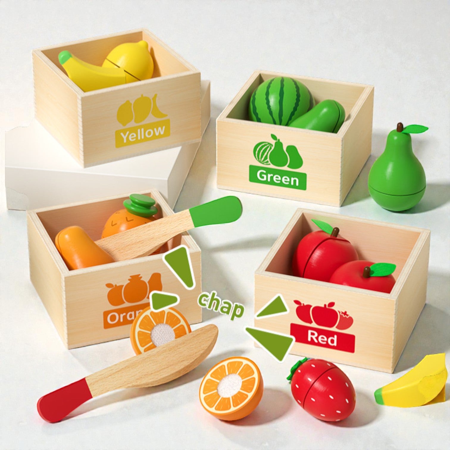 Goryeo Baby 18件套木製仿真水果切切樂 (附顏色分類盒)-蒙特梭利玩具-Kidrise🧒🏻STEM香港教育玩具｜STEAM科學實驗玩具｜STEM幼兒教育玩具｜啟智早教玩具｜蒙特梭利教具 主圖