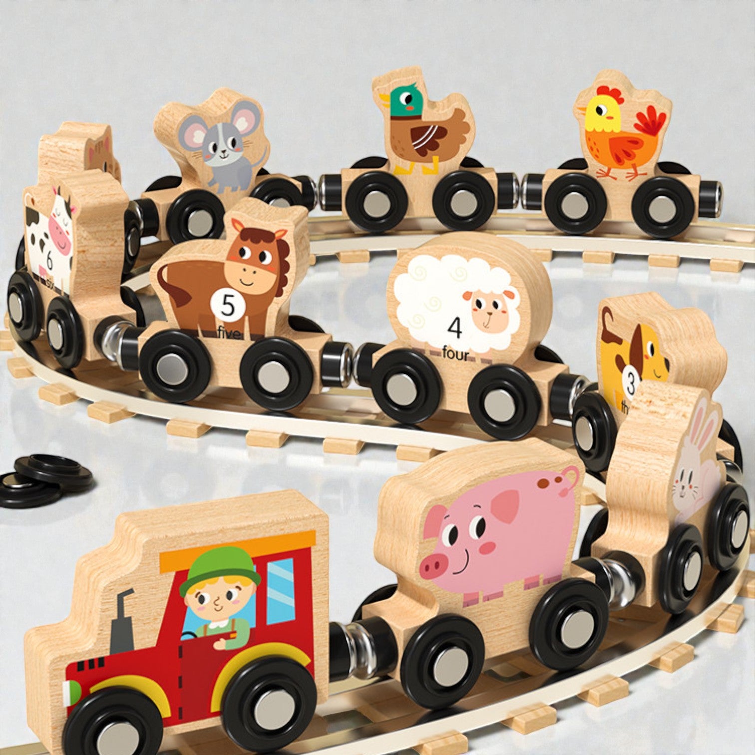 Goryeo Baby 磁性農場動物數字小火車木製玩具 (11節裝連場景布) 副圖