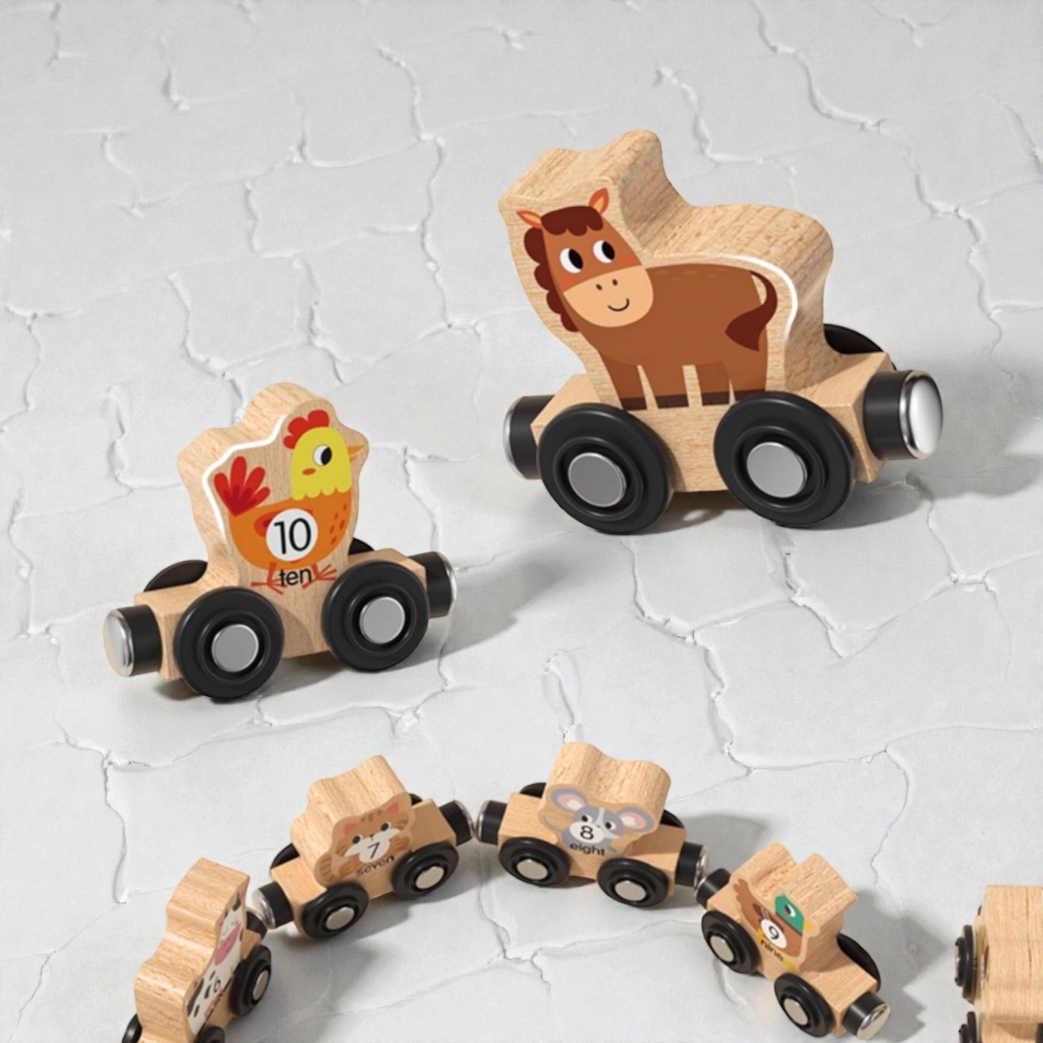 Goryeo Baby 磁性農場動物數字小火車木製玩具 (11節裝連場景布)-蒙特梭利玩具-Kidrise🧒🏻STEM香港教育玩具｜STEAM科學實驗玩具｜STEM幼兒教育玩具｜啟智早教玩具｜蒙特梭利教具