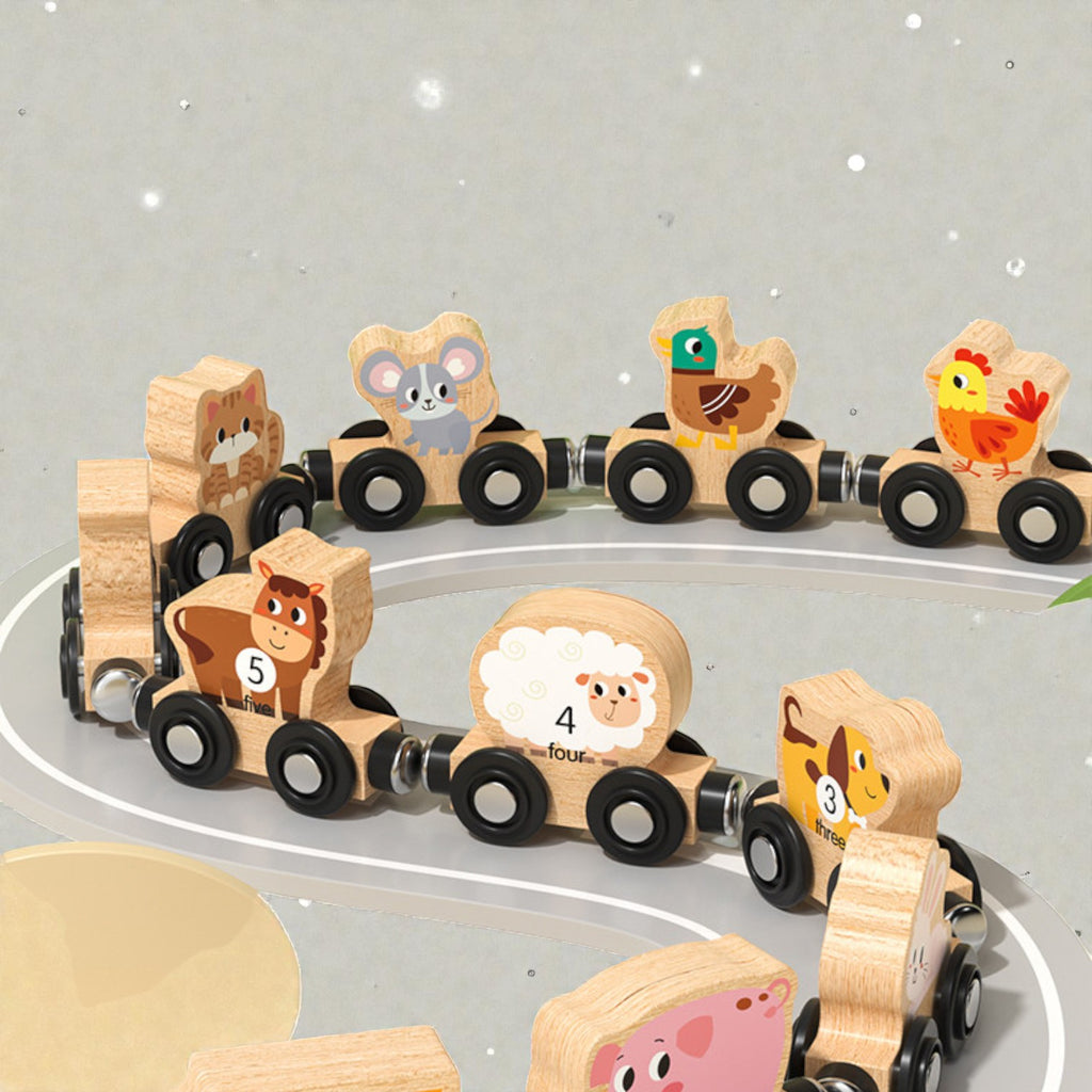Goryeo Baby 磁性農場動物數字小火車木製玩具 (11節裝連場景布)-蒙特梭利玩具-Kidrise🧒🏻STEM香港教育玩具｜STEAM科學實驗玩具｜STEM幼兒教育玩具｜啟智早教玩具｜蒙特梭利教具