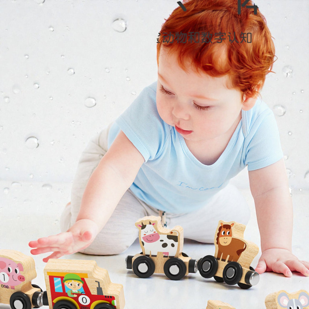 Goryeo Baby 磁性農場動物數字小火車木製玩具 (11節裝連場景布)-蒙特梭利玩具-Kidrise🧒🏻STEM香港教育玩具｜STEAM科學實驗玩具｜STEM幼兒教育玩具｜啟智早教玩具｜蒙特梭利教具