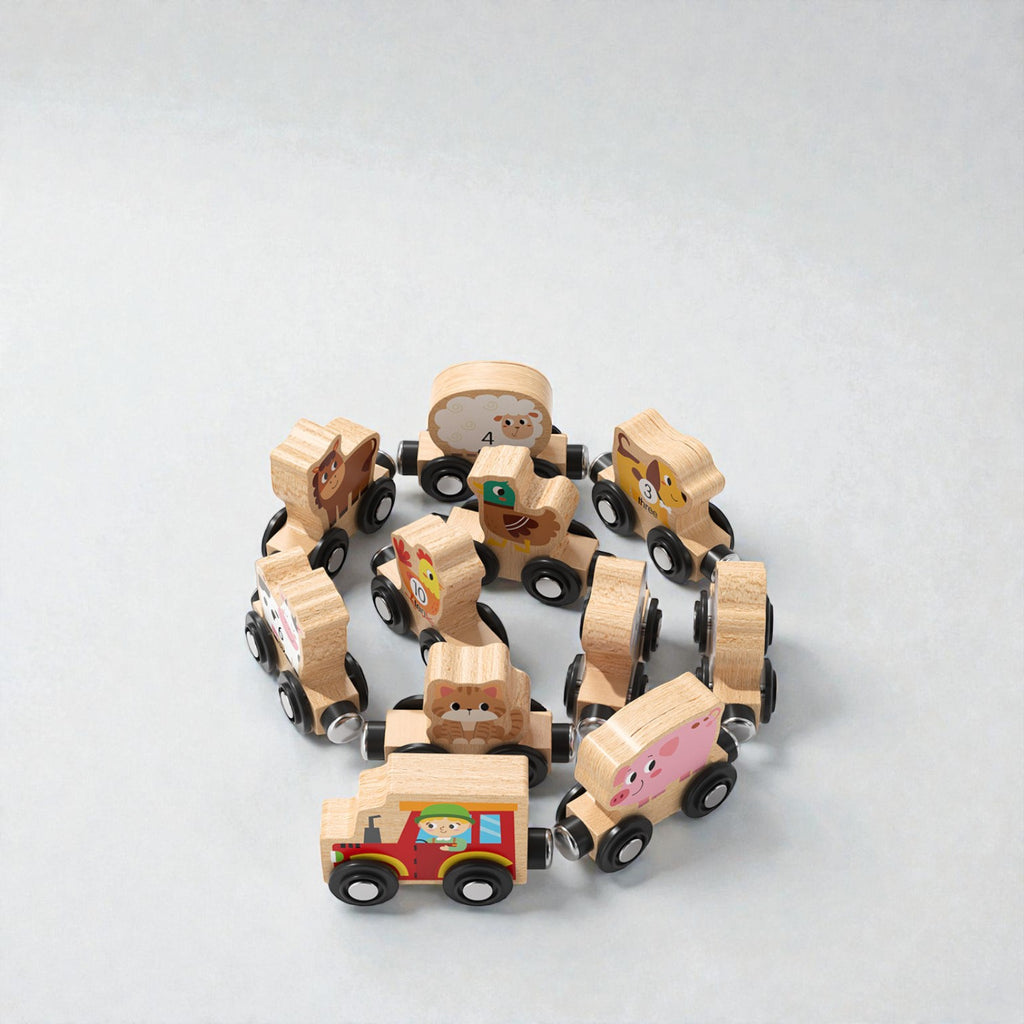 Goryeo Baby 磁性農場動物數字小火車木製玩具 (11節裝連場景布)-蒙特梭利玩具-Kidrise🧒🏻STEM香港教育玩具｜STEAM科學實驗玩具｜STEM幼兒教育玩具｜啟智早教玩具｜蒙特梭利教具