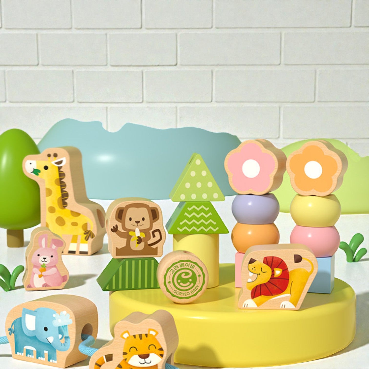 Goryeo Baby 蒙特梭利櫸木大顆粒穿線串珠積木 - 啟發專注力與精細動作 副圖