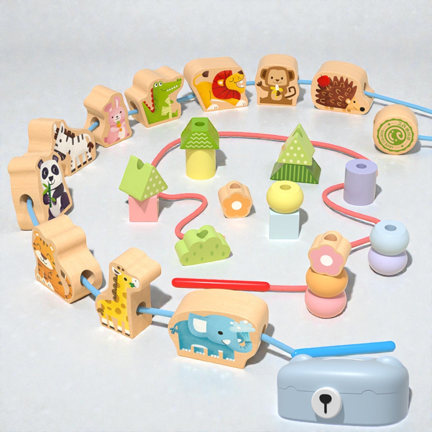 Goryeo Baby 蒙特梭利櫸木大顆粒穿線串珠積木 - 啟發專注力與精細動作-蒙特梭利玩具-Kidrise🧒🏻STEM香港教育玩具｜STEAM科學實驗玩具｜STEM幼兒教育玩具｜啟智早教玩具｜蒙特梭利教具