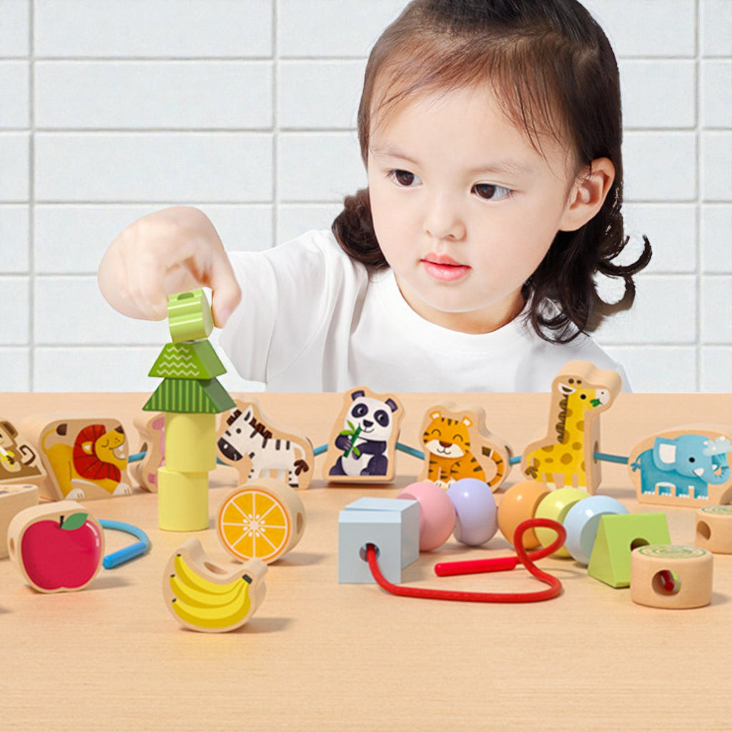 Goryeo Baby 蒙特梭利櫸木大顆粒穿線串珠積木 - 啟發專注力與精細動作-蒙特梭利玩具-Kidrise🧒🏻STEM香港教育玩具｜STEAM科學實驗玩具｜STEM幼兒教育玩具｜啟智早教玩具｜蒙特梭利教具