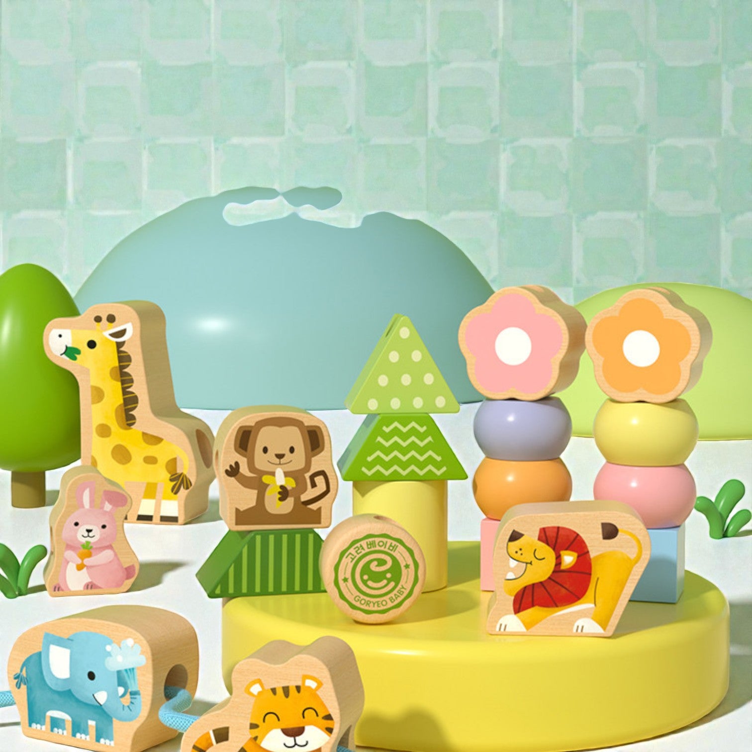 Goryeo Baby 蒙特梭利櫸木大顆粒穿線串珠積木 - 啟發專注力與精細動作-蒙特梭利玩具-Kidrise🧒🏻STEM香港教育玩具｜STEAM科學實驗玩具｜STEM幼兒教育玩具｜啟智早教玩具｜蒙特梭利教具