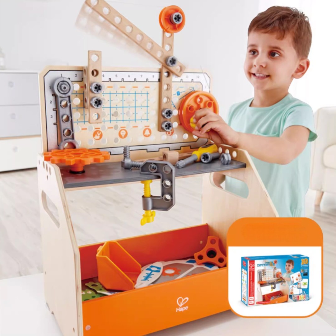 Hape E3028 科學物理實驗台：STEAM 科學探索工具組合 (58件配件)-STEM玩具-Kidrise🧒🏻STEM香港教育玩具｜STEAM科學實驗玩具｜STEM幼兒教育玩具｜啟智早教玩具｜蒙特梭利教具