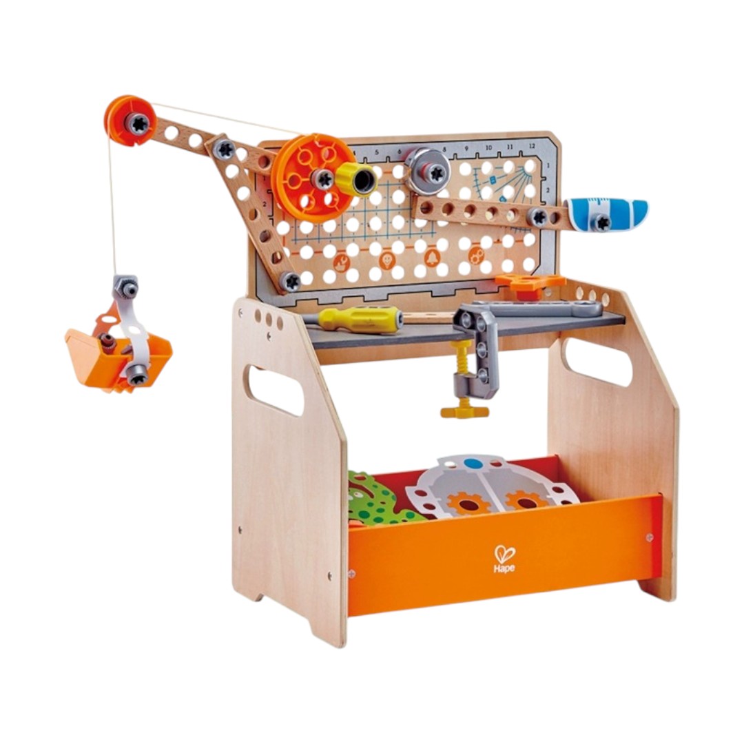 Hape E3028 科學物理實驗台：STEAM 科學探索工具組合 (58件配件)-STEM玩具-Kidrise🧒🏻STEM香港教育玩具｜STEAM科學實驗玩具｜STEM幼兒教育玩具｜啟智早教玩具｜蒙特梭利教具