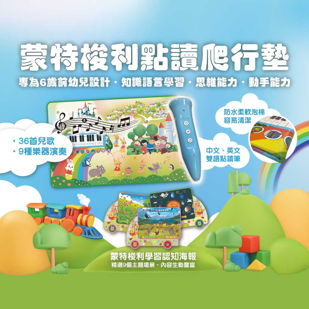 【觀塘自取】音樂城堡點讀爬行墊學習套裝（點讀地墊連點讀筆及9張故事海報・普通話英文版）爬行墊-蒙特梭利玩具-Kidrise🧒🏻STEM香港教育玩具｜STEAM科學實驗玩具｜STEM幼兒教育玩具｜啟智早教玩具｜蒙特梭利教具