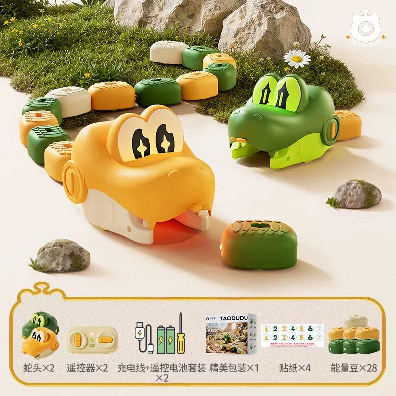 淘嘟嘟磁力遙控貪吃蛇－雙蛇 奶油黃＋森林綠｜28 顆能量豆（KR-TAODUDU-SNAKE-DUO28）