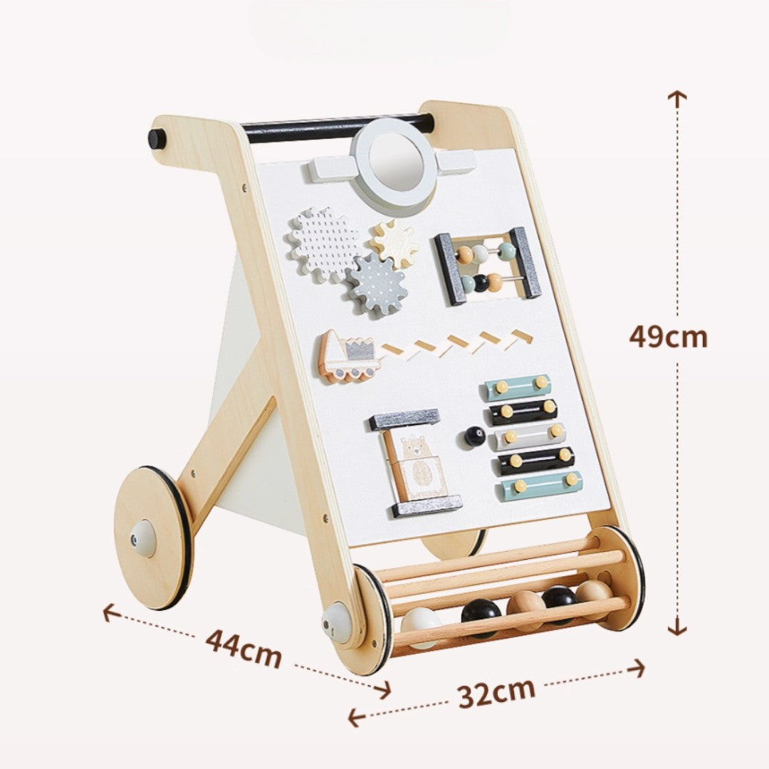 Asweets 實木多功能嬰兒學步車 (益智款 32 cm × 44 cm × 49 cm)-蒙特梭利玩具-Kidrise🧒🏻STEM香港教育玩具｜STEAM科學實驗玩具｜STEM幼兒教育玩具｜啟智早教玩具｜蒙特梭利教具