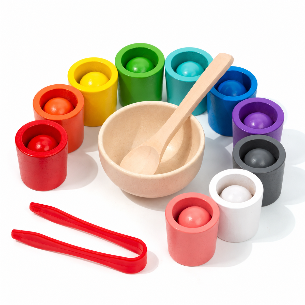 Goryeo Baby Wooden Color Sorting Cup | Matching, Bead Clasping, and Fine Motor Skill Training Main image