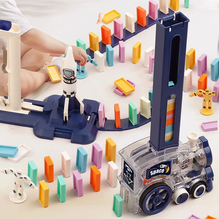 Domino🚂骨牌接龍小火車STEM火箭飛機套裝(200塊)-STEM玩具-Kidrise🧒🏻STEM香港教育玩具｜STEAM科學實驗玩具｜STEM幼兒教育玩具｜啟智早教玩具｜蒙特梭利教具