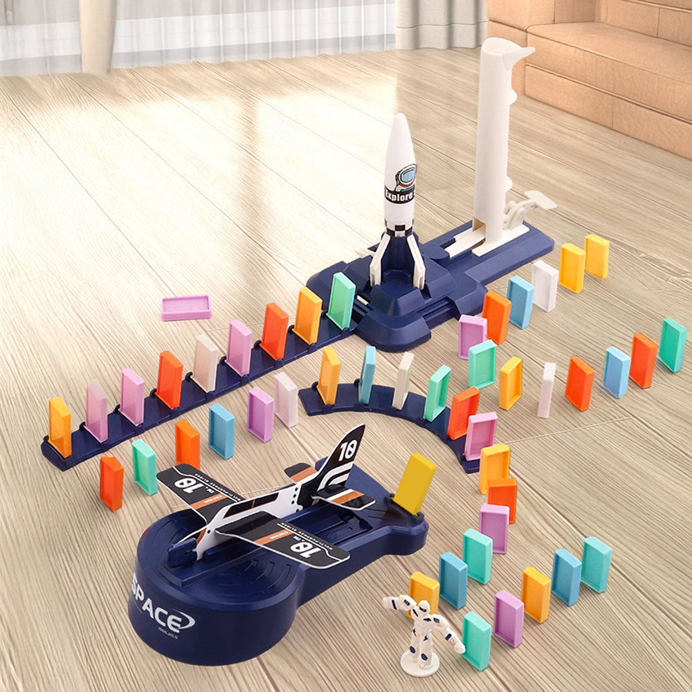 【觀塘自取】Domino🚂骨牌接龍小火車STEM火箭飛機套裝(200塊)-STEM玩具-Kidrise🧒🏻STEM香港教育玩具｜STEAM科學實驗玩具｜STEM幼兒教育玩具｜啟智早教玩具｜蒙特梭利教具