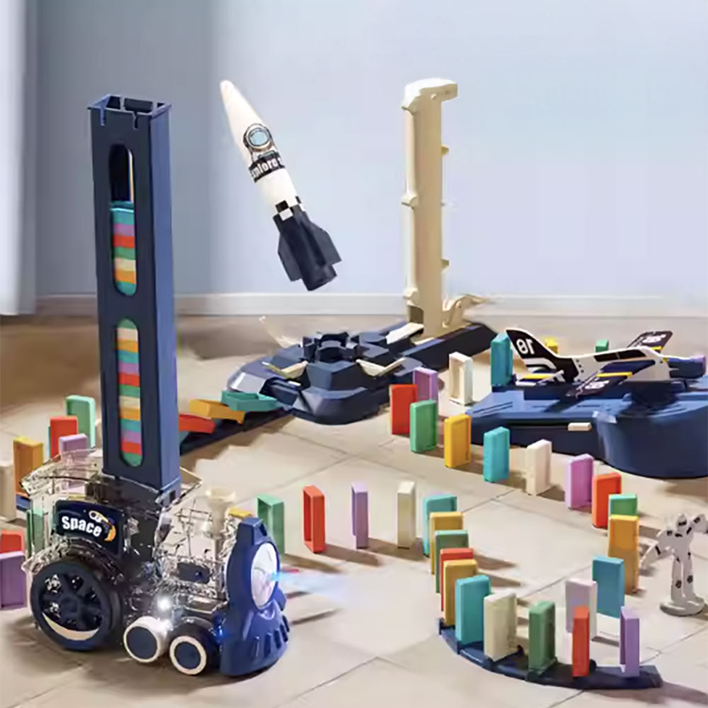 【觀塘自取】Domino🚂骨牌接龍小火車STEM火箭飛機套裝(200塊)-STEM玩具-Kidrise🧒🏻STEM香港教育玩具｜STEAM科學實驗玩具｜STEM幼兒教育玩具｜啟智早教玩具｜蒙特梭利教具 主圖