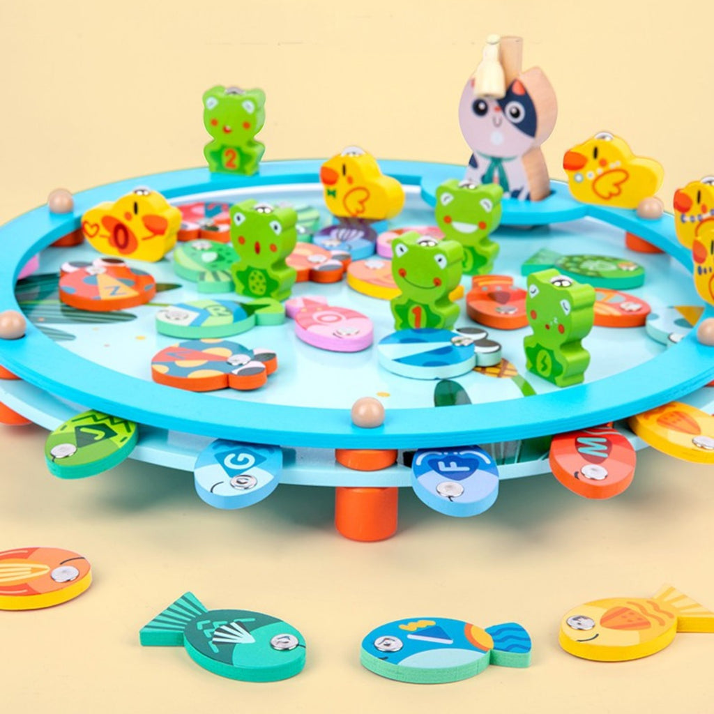 Goryeo Baby 兒童益智磁性釣魚玩具 木質早教數字字母認知積木
