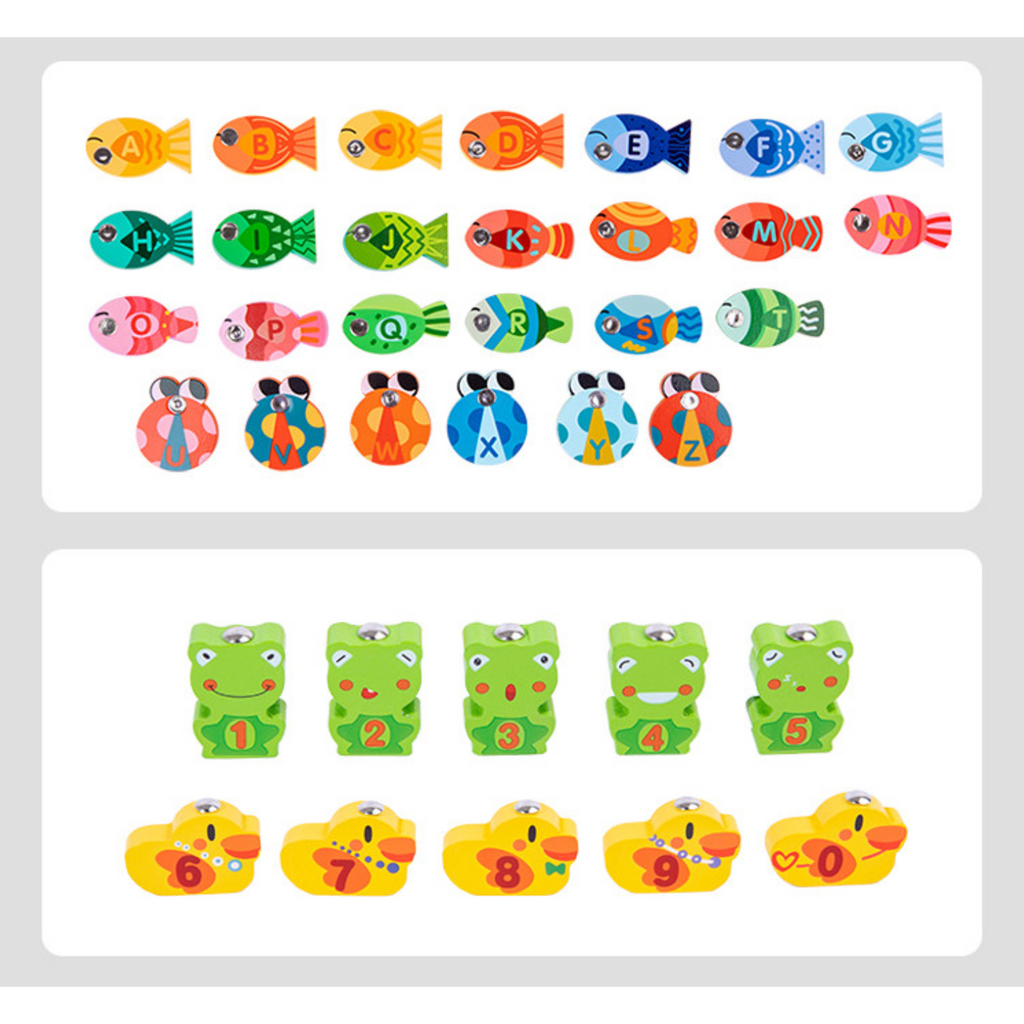 Goryeo Baby 兒童益智磁性釣魚玩具 木質早教數字字母認知積木