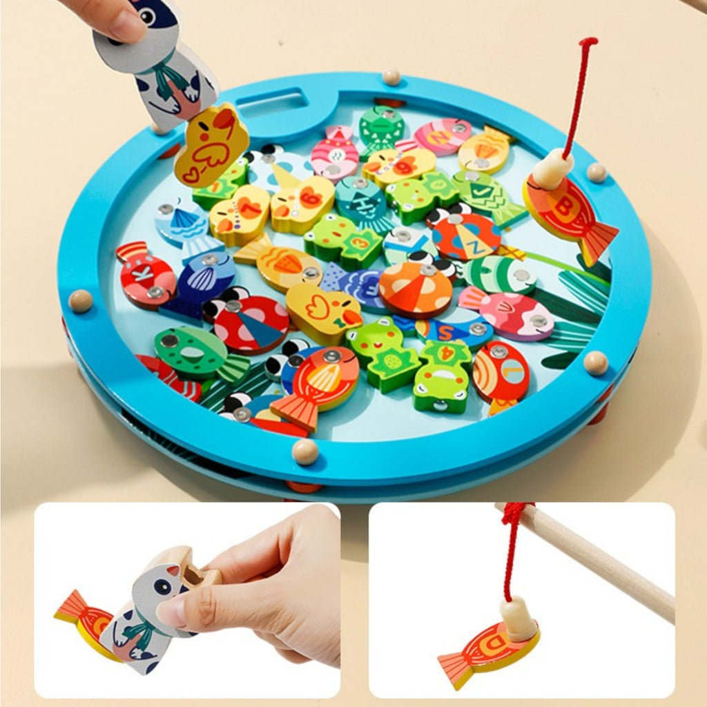 Goryeo Baby 兒童益智磁性釣魚玩具 木質早教數字字母認知積木