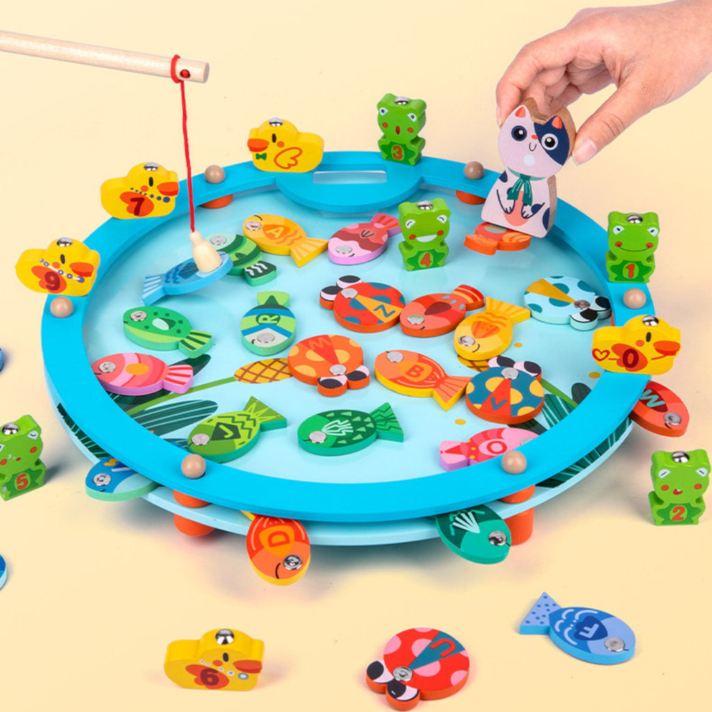 Goryeo Baby 兒童益智磁性釣魚玩具 木質早教數字字母認知積木