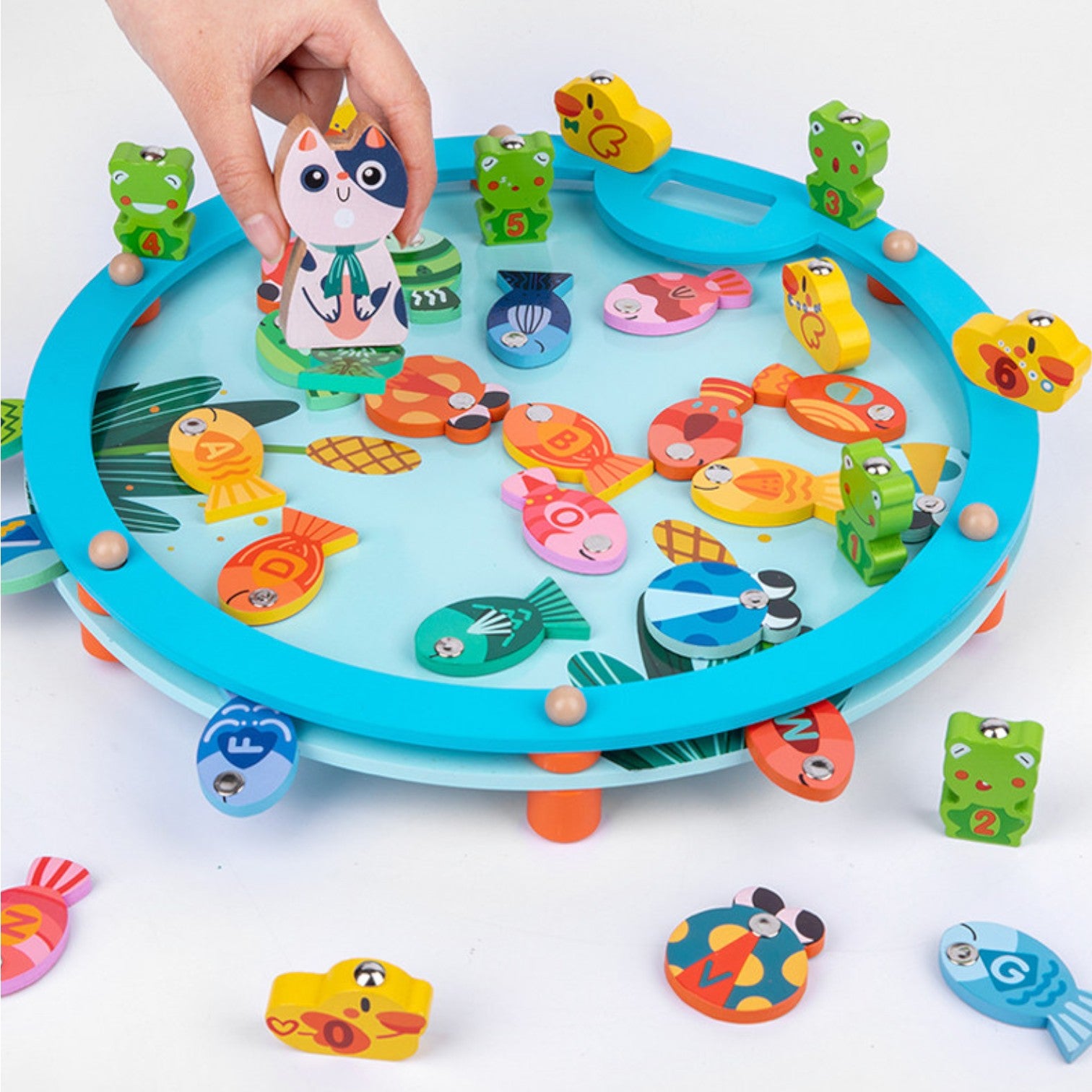 Goryeo Baby 兒童益智磁性釣魚玩具 木質早教數字字母認知積木