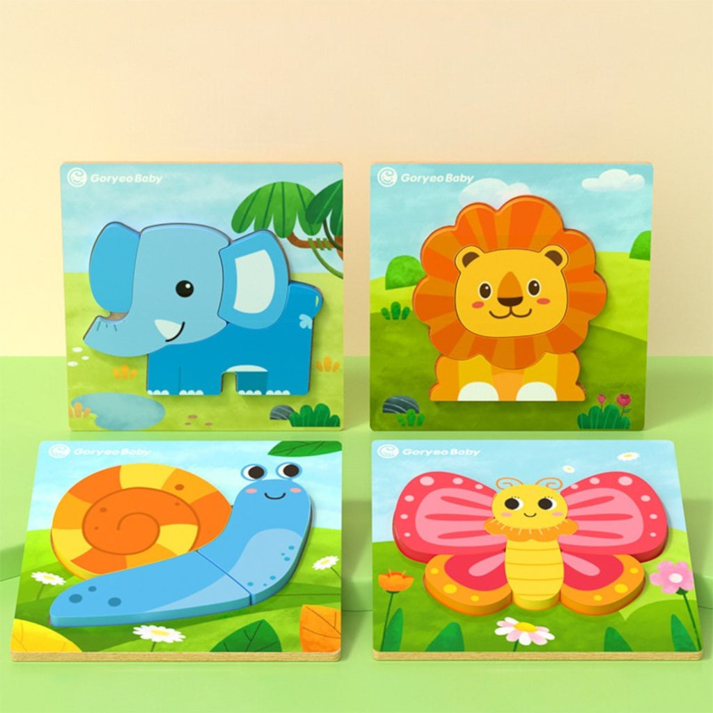 Goryeo Baby 蒙特梭利木質 3D 立體拼圖 幼童早教益智積木手抓板