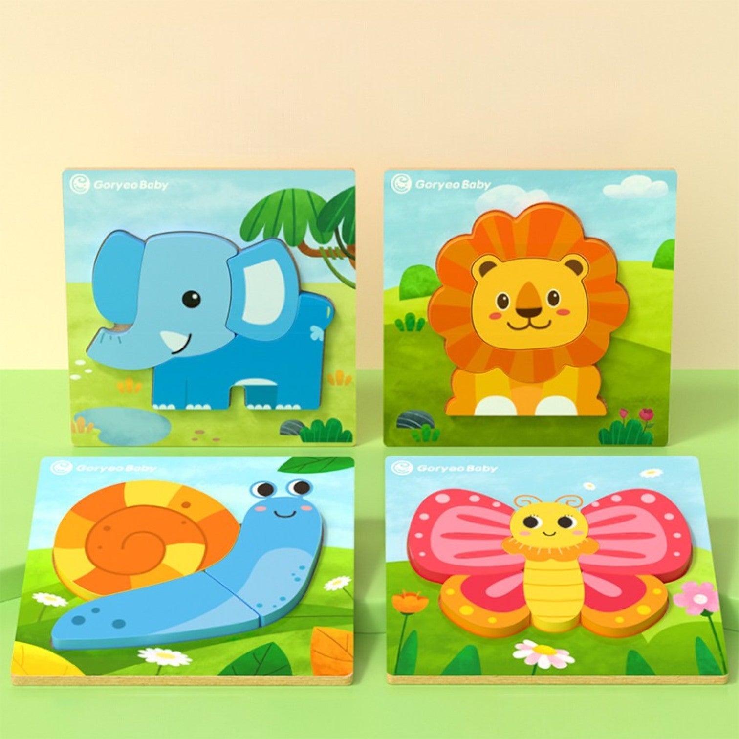 Goryeo Baby 蒙特梭利木質 3D 立體拼圖 幼童早教益智積木手抓板