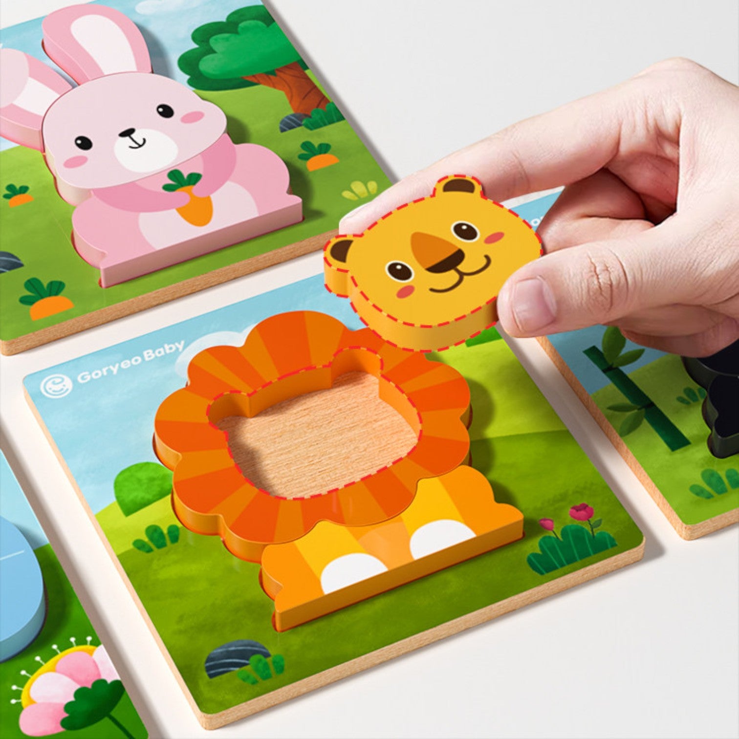Goryeo Baby 蒙特梭利木質 3D 立體拼圖 幼童早教益智積木手抓板