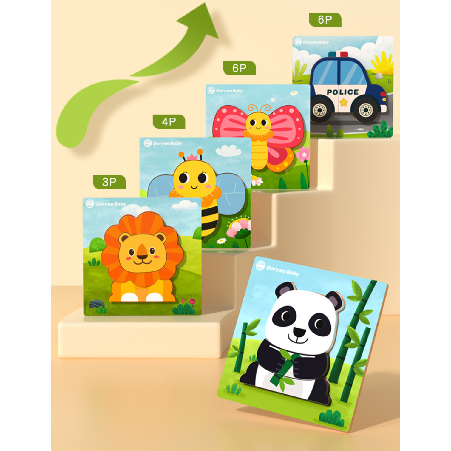 Goryeo Baby 蒙特梭利木質 3D 立體拼圖 幼童早教益智積木手抓板