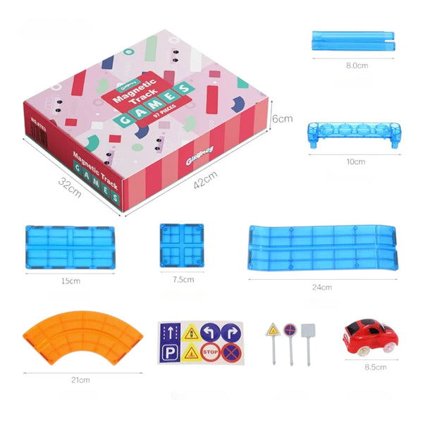Giromag Stained Window Magnetic Tiles 🧲 Building Block Set for Toy Track Cars 🚗 97 Pieces