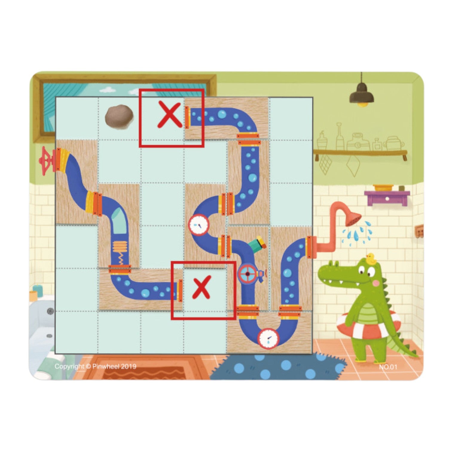 Pinwheel "Where's My Water?" Logic Thinking Path Planning Board Game (Kids' Educational Wooden Toy)