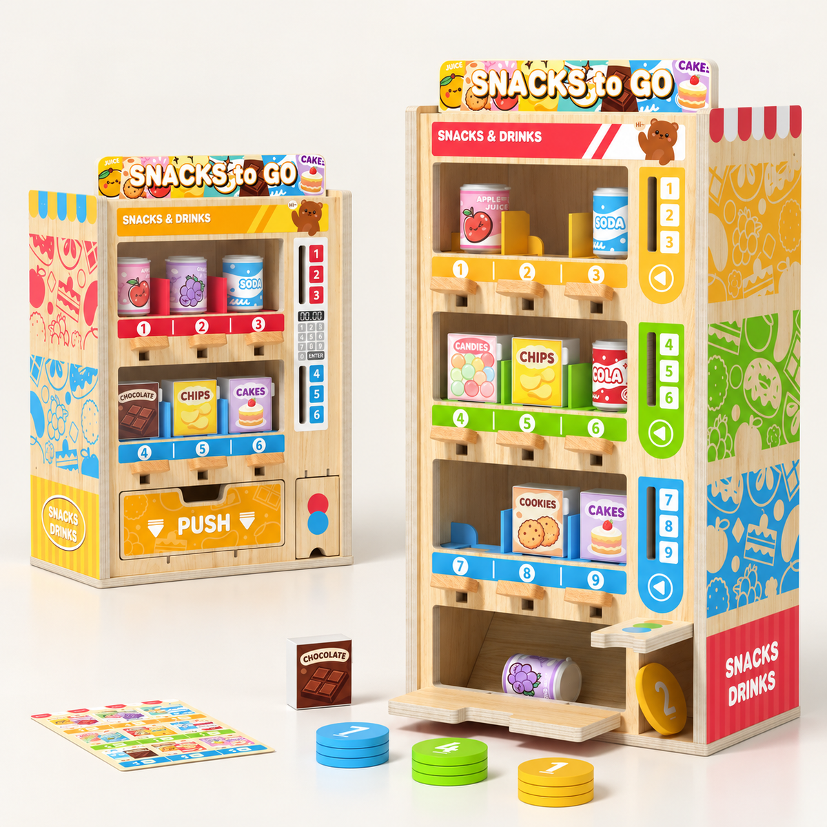 Goryeo Baby Wooden Realistic Vending Machine | Coin Insertion, Item Selection, and Dispensing Role-Play