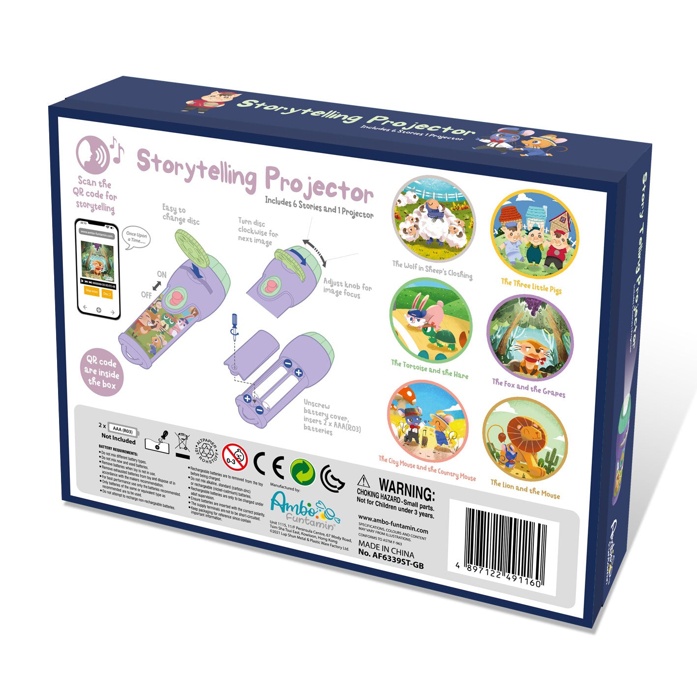 Ambo Funtamin 講故事投影機 (伊索寓言)（包含6個有趣故事、專業生動故事英文配音和聲效）-STEM玩具-Kidrise🧒🏻STEM香港教育玩具｜STEAM科學實驗玩具｜STEM幼兒教育玩具｜啟智早教玩具｜蒙特梭利教具