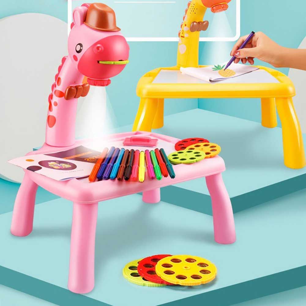 幼兒蒙氏長頸鹿投影機繪畫桌 (黃色)-蒙特梭利玩具-Kidrise🧒🏻STEM香港教育玩具｜STEAM科學實驗玩具｜STEM幼兒教育玩具｜啟智早教玩具｜蒙特梭利教具