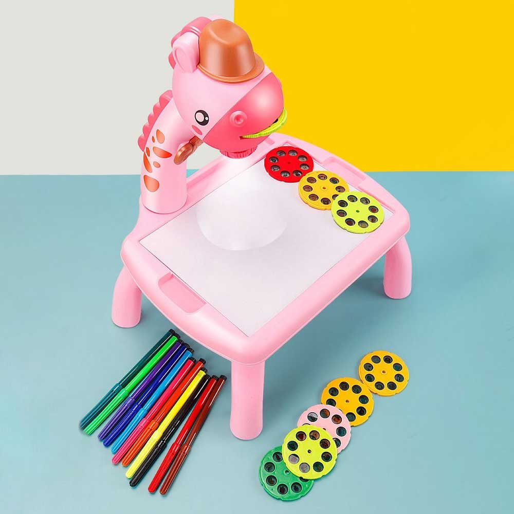 幼兒蒙氏長頸鹿投影機繪畫桌 (黃色)-蒙特梭利玩具-Kidrise🧒🏻STEM香港教育玩具｜STEAM科學實驗玩具｜STEM幼兒教育玩具｜啟智早教玩具｜蒙特梭利教具