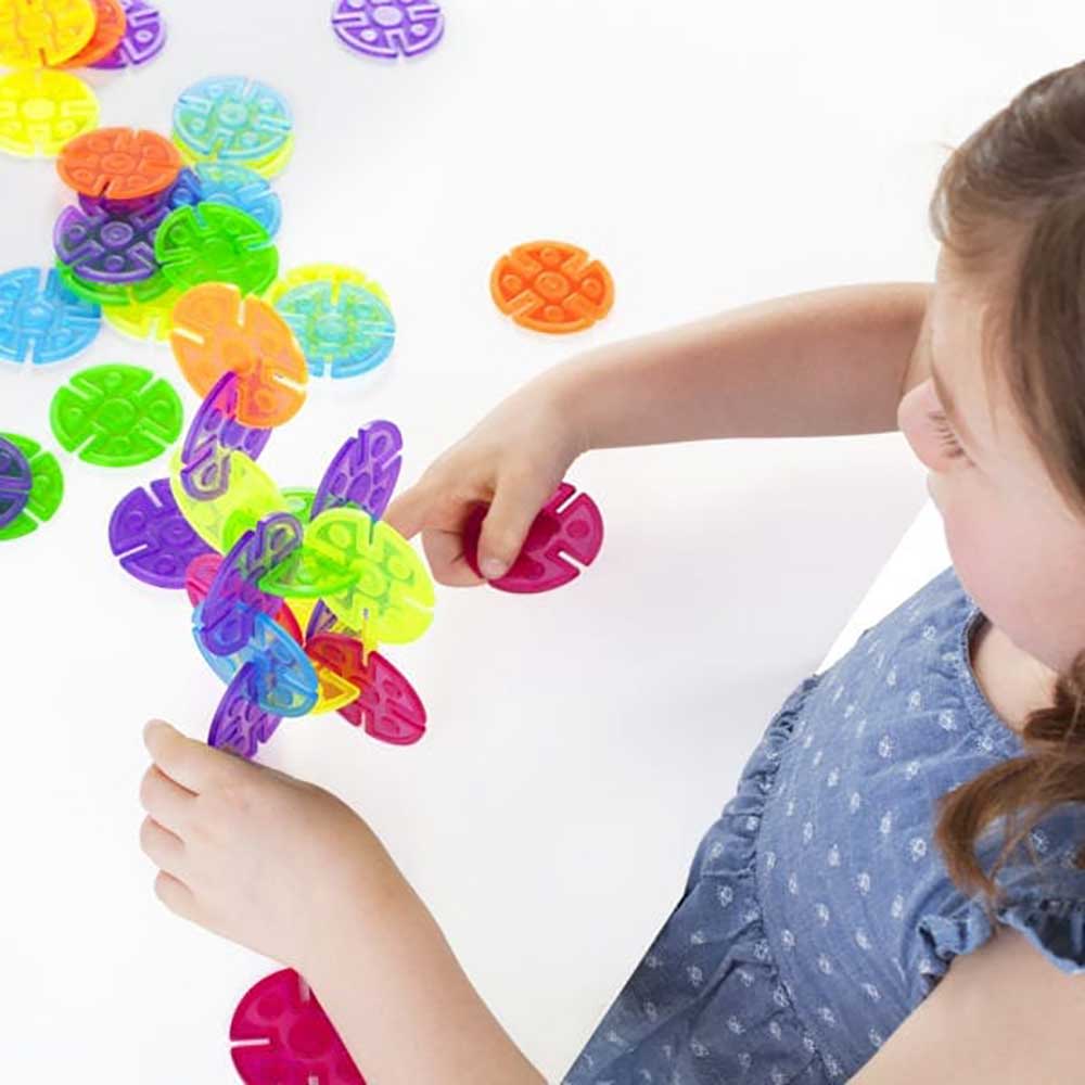 美國 Guidecraft Interlox 幼兒圓形多彩拼插片玩具 (96片)-蒙特梭利玩具-Kidrise🧒🏻STEM香港教育玩具｜STEAM科學實驗玩具｜STEM幼兒教育玩具｜啟智早教玩具｜蒙特梭利教具