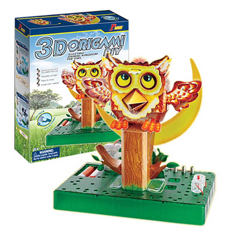 PANGM電動3D立體免裁剪STEM摺紙模型 (貓頭鷹)-STEM玩具-Kidrise🧒🏻STEM香港教育玩具｜STEAM科學實驗玩具｜STEM幼兒教育玩具｜啟智早教玩具｜蒙特梭利教具